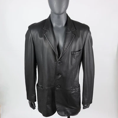 Versace Collection Men’s Black Leather Blazer Jacket Size L - Image 1 of 4