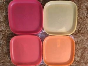 TUPPERWARE 8 INCH Square Plate Plates Lip Raised Sides Kids Red Orange Yellow - Picture 1 of 3