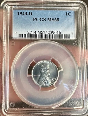 🔥 1943-D Lincoln Wheat Cent Steel Penny PCGS MS68 WWII Top Pop Registry Coin!!! - Image 1 of 4
