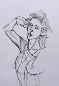 Art Charcoal drawing, Figure, Woman, Contemporary Orig. 30x36cm Signed - Picture 1 of 1