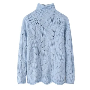 Stylish Hollow Twist Wool Sweater Women Autumn Winter Design Sense Turtleneck - Bild 1 von 10