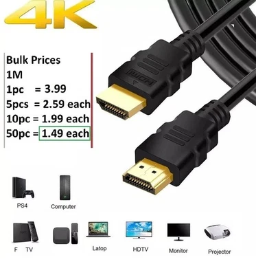 1pc to 50pcs HDMI CABLE HIGH LCD HDTV PS3 Xbox 360 SKY 1m 2m 3m 5m 10m20m BULK - Image 1 of 4