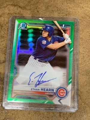 2021 Bowman Chrome Ethan Hearn Green Refractor Auto #1/99 Cubs - Image 1 of 2