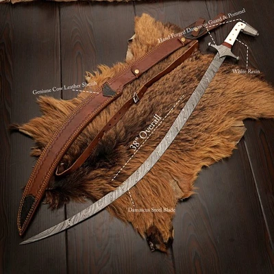 手工锻造大马士革钢阿拉伯剑,手工波斯剑,海盗剑 — 第 1/4 张图片