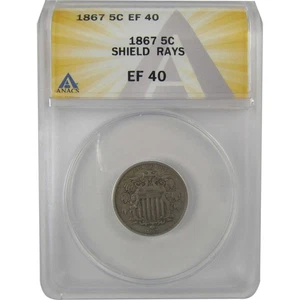 1867 Rays Shield Nickel EF 40 ANACS 5c Coin SKU:I21984 - Picture 1 of 4