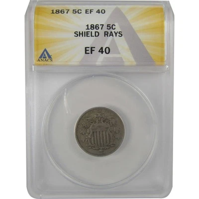 1867 Rays Shield Nickel EF 40 ANACS 5c Coin SKU:I21984 - Image 1 of 4