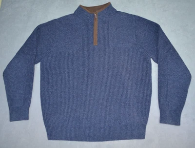 LL Bean Waterfowl Sweater Mens Medium Navy Blue Merino Lambs Wool Ribbed 237808 - Image 1 of 4