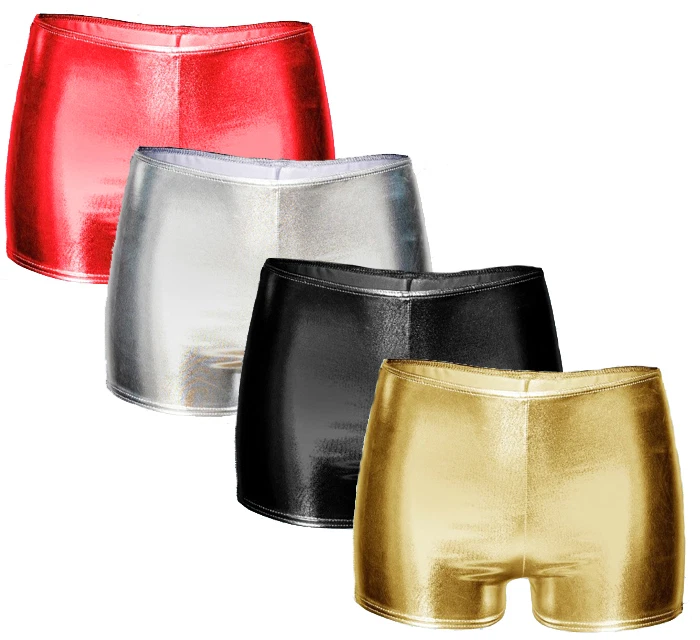 New Womens Size 8 to 16 Shiny Metallic Hot Pants Wet Look Tutu Sexy Mini Shorts - Image 1 of 1