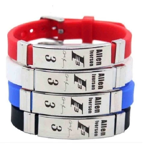 Stock 10  NBA Basketball Bracelet Silicone Stainless Steel Allen Iverson Cover