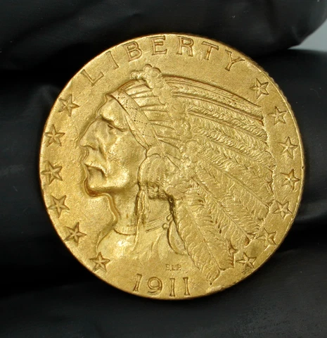 1911-S $5 Gold Indian AU Condition Cover