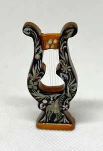 Inlaid mother of pearl vintage Lyre Harp miniature musical instrument 2 & 1/8ths - Picture 1 of 5