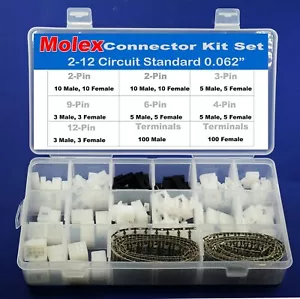 282pcs MOLEX 2-12 Pin, Standard .062" 5.0A Connector Kit 18-24 AWG - Picture 1 of 6