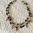 Brighton Zen Garden Necklace Heart Charms Blue Glass Pearl Wood Silver preowned
