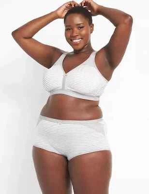 Nuevo con etiquetas Calzoncillo Lane Bryant CACIQUE GRIS CLARO RAYAS ENCAJE ALGODÓN COMPLETO Talla 22 24 Foto 1 de 2