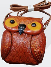 BROWN OWL Genuine Leather Crossbody Bag, Long Adjustable Handle, Zipper Closure