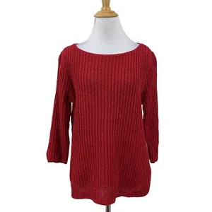 Lauren Ralph Lauren Sweater Womens S Small Red Linen Blend Boat Neck 3/4 Sleeves - Picture 1 of 9