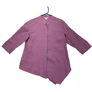 Orvis Womens Shirt M Linen 3/4 Sleeve Button Up Purple Beachy Lightweight Cozy - Picture 1 of 11