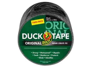 Duck Tape Original Cloth Fixing tape 50mm x 50m Black, Silver (Twin Pack) - Picture 1 of 5