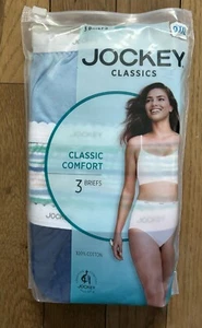 Size 9 or XXL Jockey Classic Comfort 100% Cotton Brief Panty, 3 Pair Pack Blue - Picture 1 of 6
