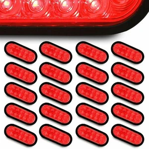 20 Red 6" Oval Trailer Lights 10 LED Stop Turn Tail Truck Sealed w Grommet Plug - Picture 1 of 6