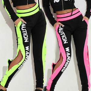 Mexton Damen High-Waist Jogginghose Knopfhose Knöchelhose Neon Pink M - Bild 1 von 8