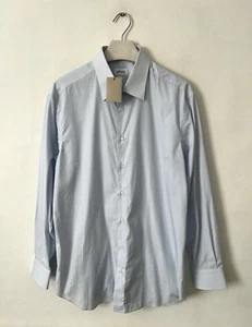 Brioni Shirt New 45/17.75 Tags BNWT Blue Pinstripe Made Italy 48" Cotton Sateen - Imagen 1 de 24