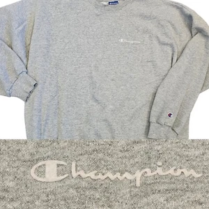Y2K Champion XXL 2X grau Rundhals Classic Sweatshirt Pullover Spellout Patch - Bild 1 von 10