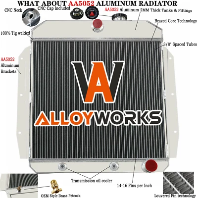 4 Row Aluminum Radiator For 1955-1959 Chevrolet Apache GMC Pickup Truck CC5559 - Image 1 of 4