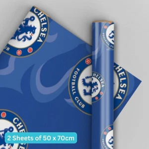 Envoltura de papel de envoltura de cumpleaños Chelsea FC 2 hojas y 2 etiquetas producto oficial - Imagen 1 de 4