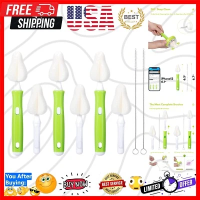 Cepillos para biberón verde de 8 piezas con cabezales intercambiables y limpiadores de pajitas Foto 1 de 4