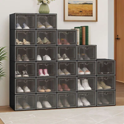 TAUS 24pcs Shoe Box Plastic Stackable Shoe Organizer Sneaker Container XL-Size - Image 1 of 4