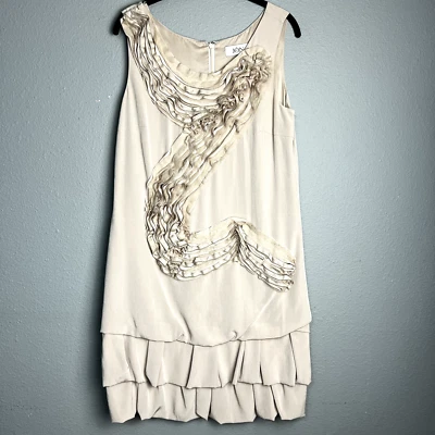 Vestido de tienda TERI JON talla 6 neutro hasta la rodilla adorno con volantes aleta discoteca Foto 1 de 4