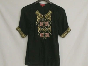 Monsoon Women's Top Size UK 8 US 4 Black Peasant Embellished Gold Boho Hippie - Picture 1 of 9