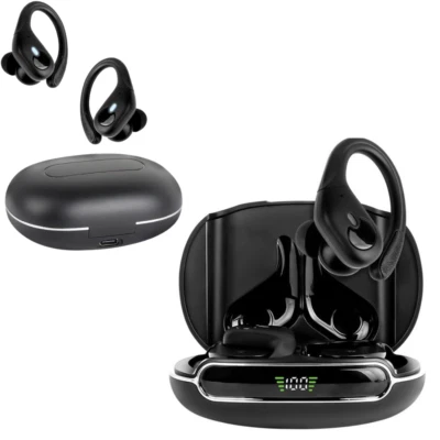 AURICOLARI BLUETOOTH 5.3 CUFFIE SPORT TWS WIRELESS SENZA FILI CON MICROFONO NERO - Immagine 1 di 4