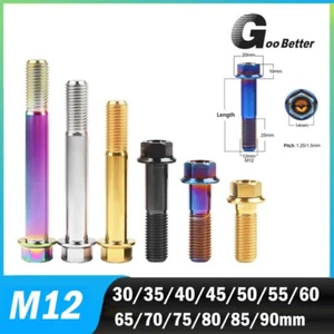 M12x30-90mm Titanium Bolt Hex Flange Screw Ti Bolts Metric for Motorcycles - Picture 1 of 8