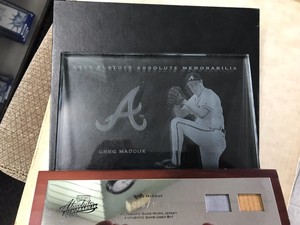 2003 Playoff Absolute GREG MADDUX GAME WORN Jersey & BAT ETCHED GLASS  098/100