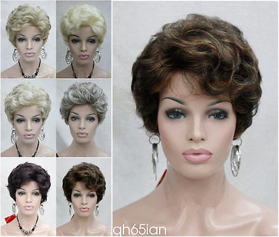 Moda Pelucas Mujeres Corto Rizado Cabello Natural Damas Peluca Marrón Rubio Gris Foto 1 de 4