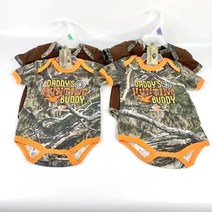 4 Mossy Oak Baby Outfits One Piece Camouflage Daddy's Hunting Buddy 6/9 & 12 mo. - Picture 1 of 21