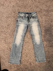 Men’s Light Blue Distressed Buckle Black Jeans Fit No. 9 Bootleg Size 29R - Picture 1 of 3