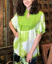 GREEN Tie Dye Cover Up Top Kimono Style Gypsy Boho Chic Tunic Blouse XL