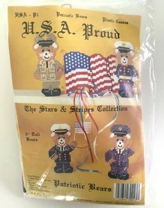Plastic Canvas Kit USA Proud Military Patriotic Bears Army Air Force Navy Marine - Picture 1 of 2