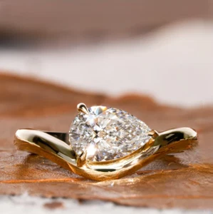 IGI GIA Lab Grown Diamond Wedding Ring 1.00 Ct Pear Cut Solitaire 18K Rose Gold - Picture 1 of 10