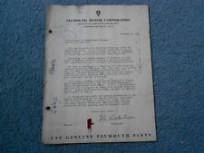 1931 PLYMOUTH FLOATING POWER MAINTENANCE CHART LETTER TO GARAGES ORIGINAL OEM