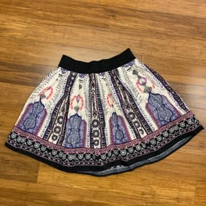 Francesca's Alya Skirt Women Small Boho Tribal Print Cotton Skater Elastic Waist - Picture 1 of 7