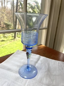 Carder Steuben Water Goblet Marina Blue Threaded Shape 6595, 9 inches tall - Picture 1 of 12