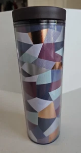 2013 Starbucks Mosaic Gold Gray Foil Acrylic Tumbler 16 oz Slider Lid w UPC Tag - Picture 1 of 16