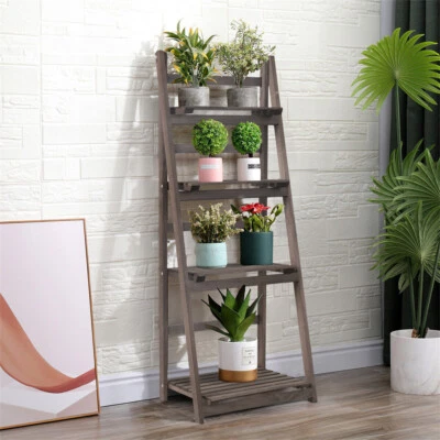 Estantería plegable con soporte para plantas escalera de madera jardín interior exterior esquina estante para libros Foto 1 de 4