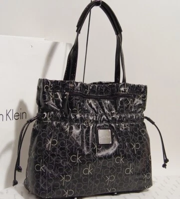 NEW Calvin Klein Women's Black Gray Logo Print Shopper Tote Bag Handbag Purse - Image 1 of 4