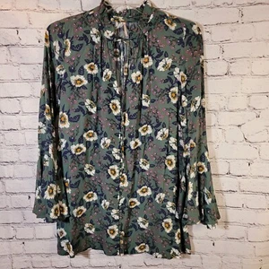 Free People, Boho Bluse grün geblümt, XS (oversized) - Bild 1 von 6
