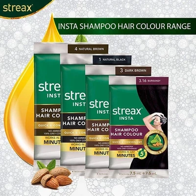 Шампунь Streax Insta 5 минут цвет волос N.Black & N.Brown 18 мл без аммиака 3 упаковки - Изображение 1 из 4